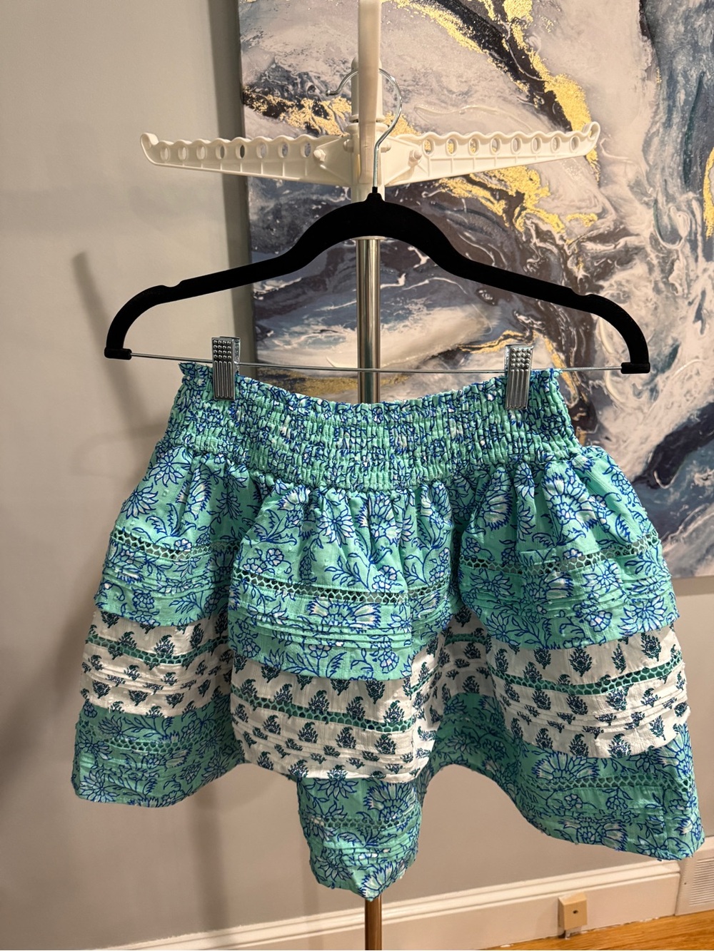 NWT Roller Rabbit Aqua and White Floral Tiered Skirt